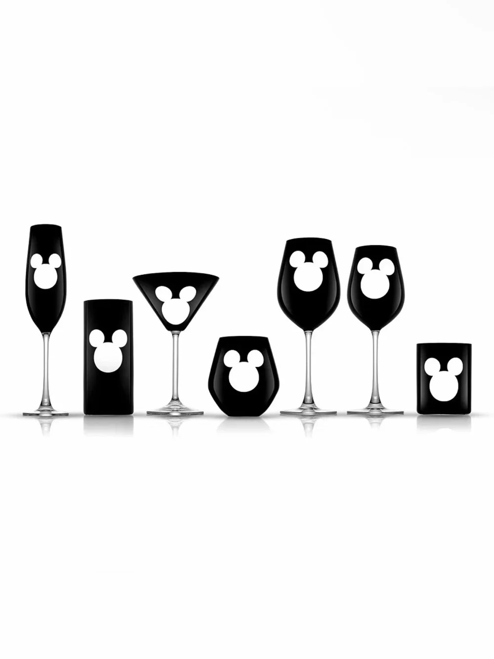 JoyJolt Disney Luxury Mickey Mouse Stemless Wine Glasses Set of 2 Black NEW